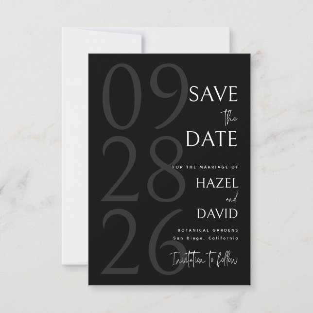 Reserve A Data Modern Black and White Minimalist Wedding (Frente)