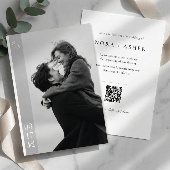 Reserve A Data Modern Black and White Photo QR Code Wedding (Criador carregado)