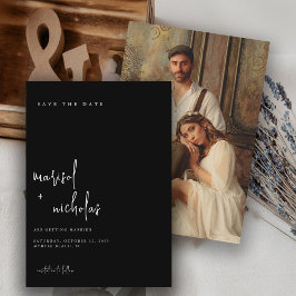 Reserve A Data Modern Black and White Photo Wedding