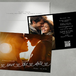 Reserve A Data Modern Black and White QR Code Photo Save The Date
