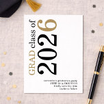Reserve A Data Modern Black Gold 2026 Graduation<br><div class="desc">Modern Black Gold Text 2026 White Graduation. Available digitally and printed. A contemporary typographical design with stylish large typography rotated and to the left hand side at the top in black and gold. Easily personalise the rest of the text.</div>