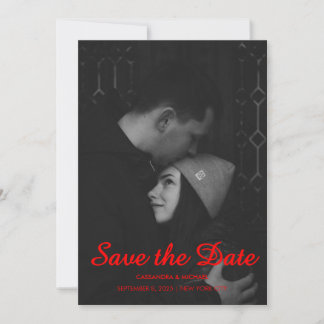 Reserve A Data Modern Black & Red Photo Wedding