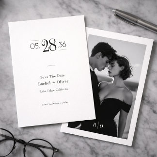 Reserve A Data Modern Black & White Editorial Photo Save the Date