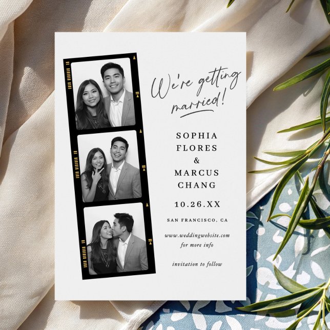 Reserve A Data Modern Black & White Photo-booth Filmstrip Wedding (Criador carregado)