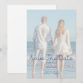 Reserve A Data Modern Blue Handwritten Wedding Photo 