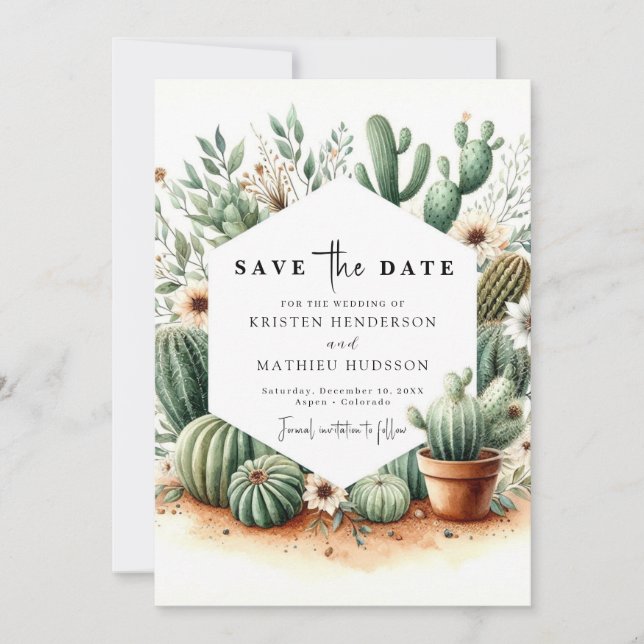 Reserve A Data Modern Boho Cactus Wedding (Frente)