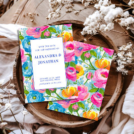 Reserve A Data Modern Bold Bright Vibrant Colorful Floral Wedding