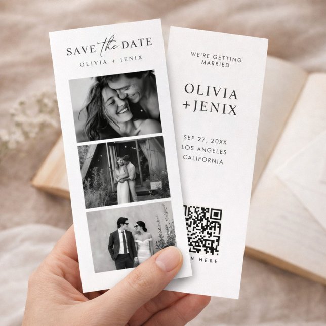 Reserve A Data Modern Bookmark Photo Strip QR Code Wedding (Criador carregado)