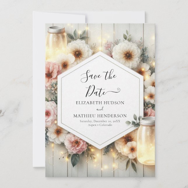 Reserve A Data Modern Botanical Mason Jar Wedding (Frente)