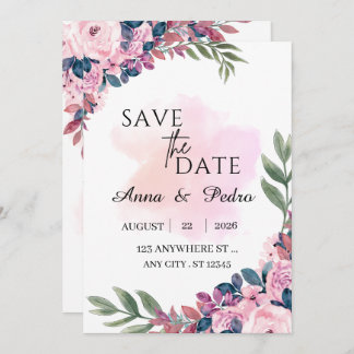 Reserve A Data Modern Botanical Wedding Announcement Template