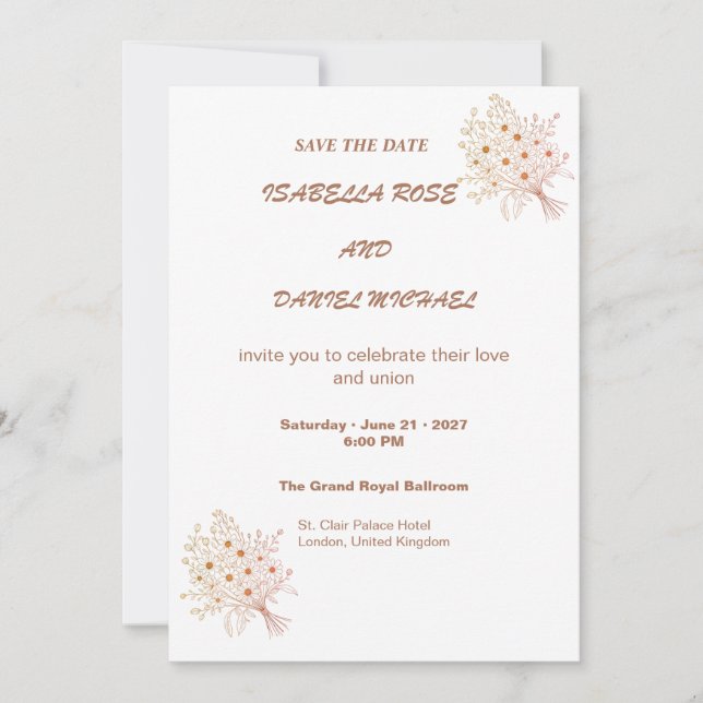 Reserve A Data Modern Brown Line Art  Save the Date Wedding Card (Frente)