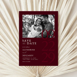 Reserve A Data Modern Burgundy Minimalist Photo Wedding