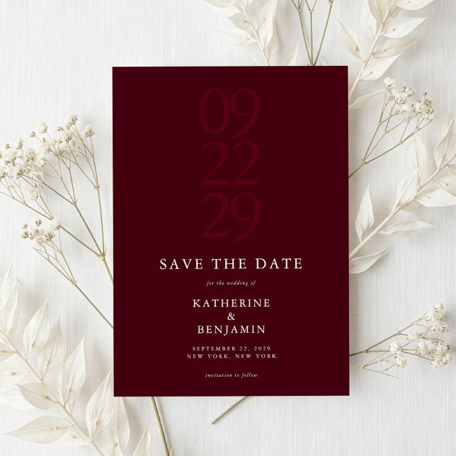 Reserve A Data Modern Burgundy Minimalist Wedding Save The Date (Criador carregado)