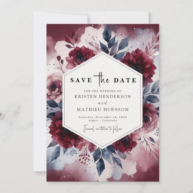 Reserve A Data Modern Burgundy Wedding (Frente)