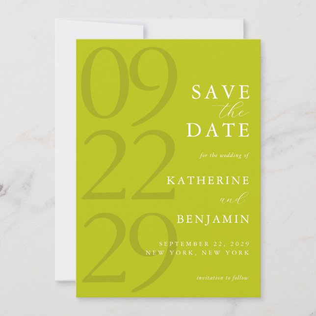 Reserve A Data Modern Chartreuse Minimalist Wedding (Frente)