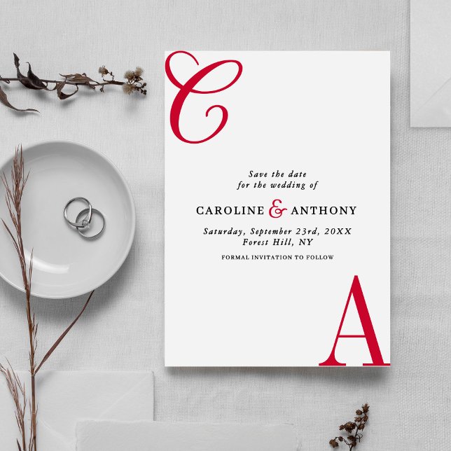 Reserve A Data Modern Cherry Coded Minimalist Monogram Wedding (Criador carregado)