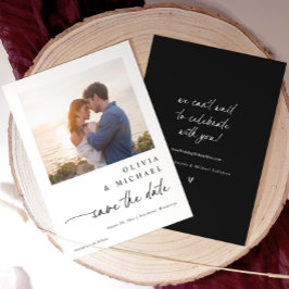 Reserve A Data Modern Cute Handwriting Black and White Wedding