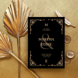 Reserve A Data Modern Deco | Black and Gold Photo Back Wedding