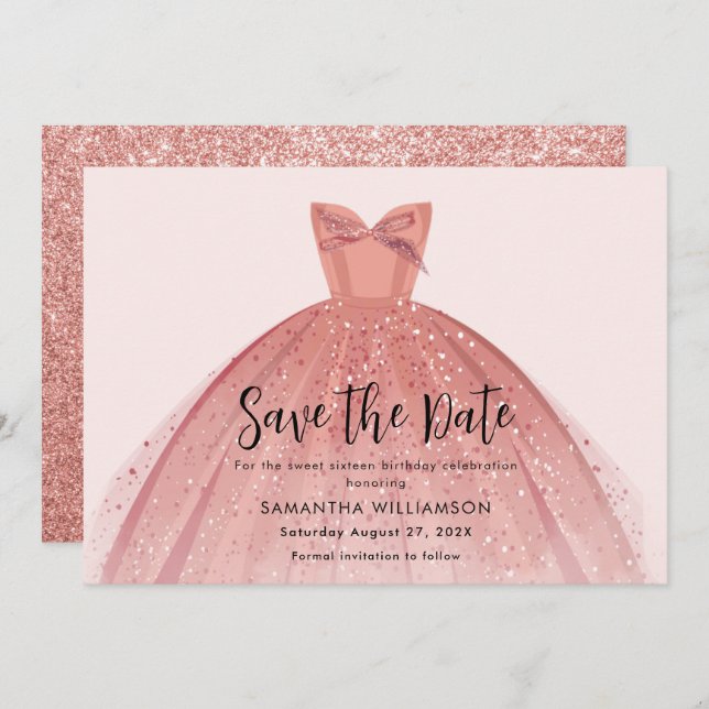Reserve A Data Modern Dress Sweet 16 Script Birthday (Frente/Verso)