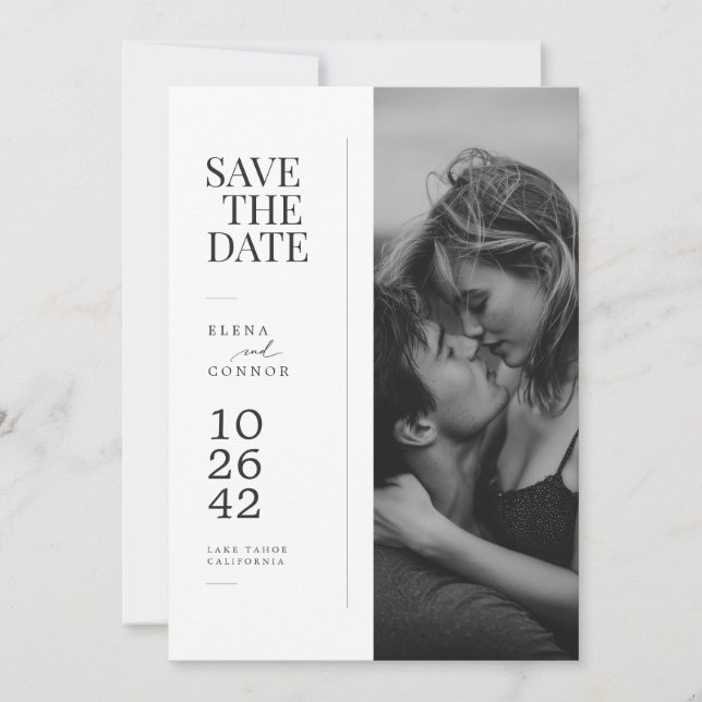 Reserve A Data Modern Editorial Photo Wedding Save the Date (Frente)