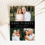 Reserve A Data Modern Elegance Black 3 Photo<br><div class="desc">Announce your wedding date with this stylish, modern photo save the date card. The design features three of your favorite engagement photos with "Save the Date" in white serif and script fonts against a black background (or color of your choice). Personalize the minimalist save the date announcements by adding your...</div>
