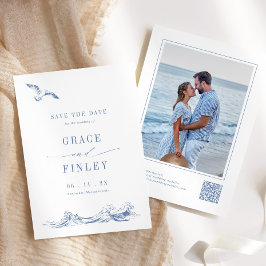 Reserve A Data Modern Elegant Coastal Chic Blue Wedding Photo 