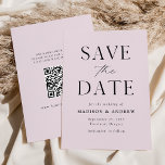 Reserve A Data Modern Elegant Lavender QR Code<br><div class="desc">Announce your upcoming nuptials in style with our elegant, modern QR code save the date card. The non-photo save the date features "Save the Date" in black serif and script fonts with a lavender purple background. Personalize the front of the save the date card by adding your names, wedding date,...</div>