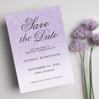 Reserve A Data Modern Elegant purple Save the Date Sweet 16