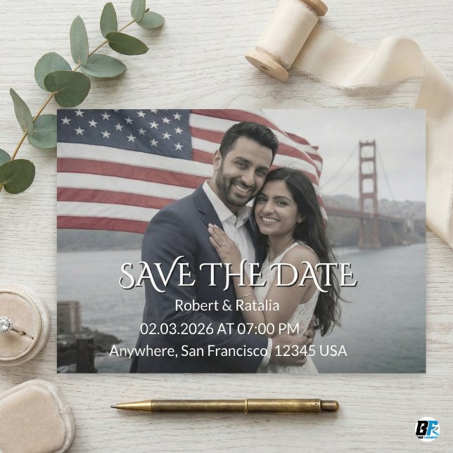 Reserve A Data Modern Elegant Typography Custom Photo Wedding  (Save The Date)