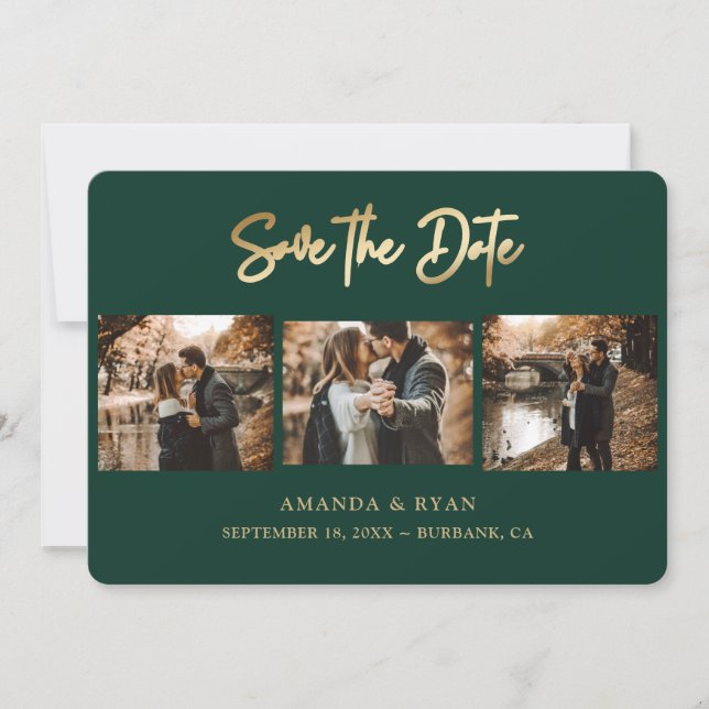 Reserve A Data Modern Emerald Green e Gold Foil Weding 3 Foto (Frente)
