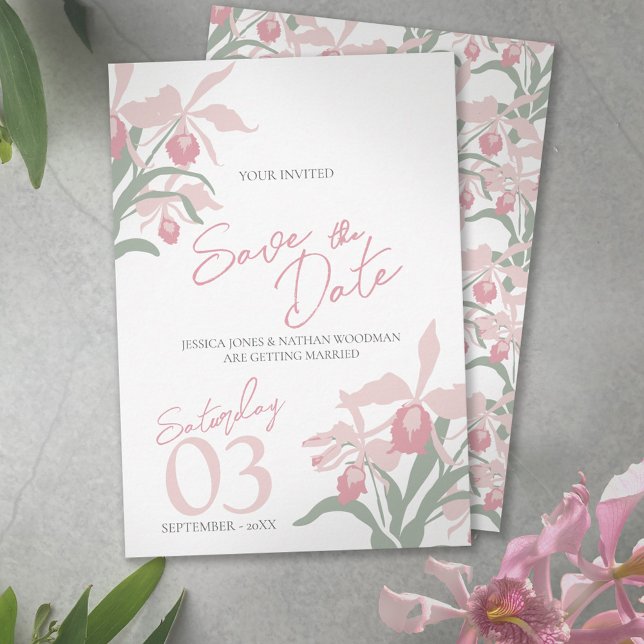 Reserve A Data Modern floral Cattleya orchid dusty pink wedding (Criador carregado)