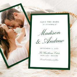 Reserve A Data Modern Green Border Photo Wedding