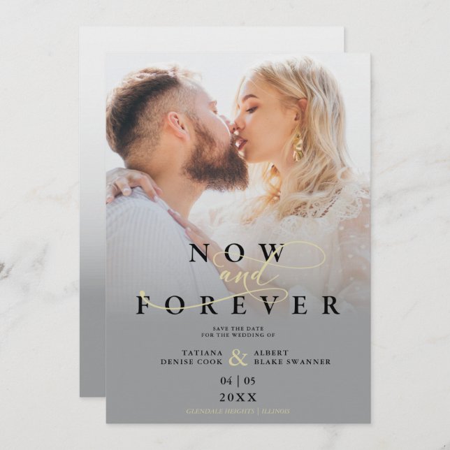 Reserve A Data Modern Grey Gradient Elegant Photo Script Wedding (Frente/Verso)
