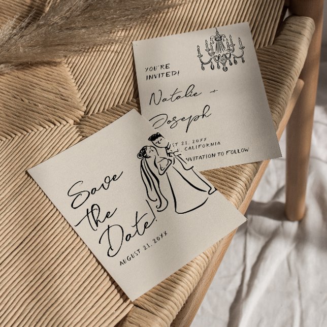 Reserve A Data Modern Hand Written Drawn Couple Wedding Fun (Criador carregado)