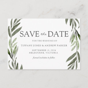 Reserve A Data Modern Leaf Wreath Save the Date Invite