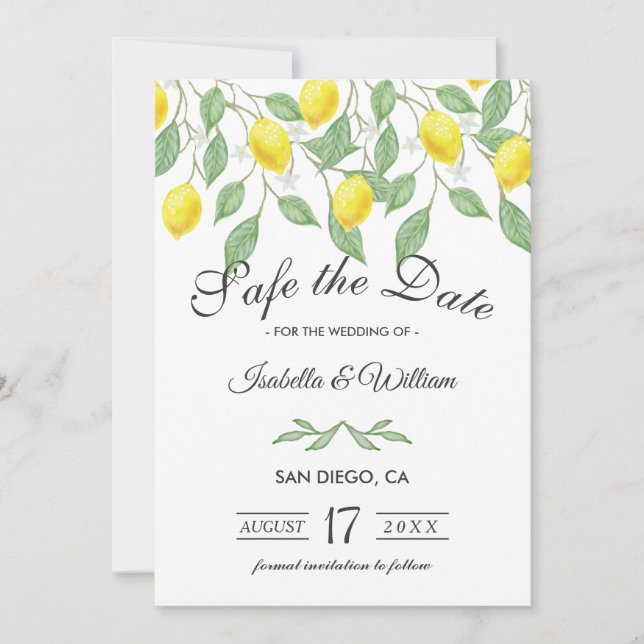 Reserve A Data Modern Lemon Summer Salve a data do casamento (Frente)