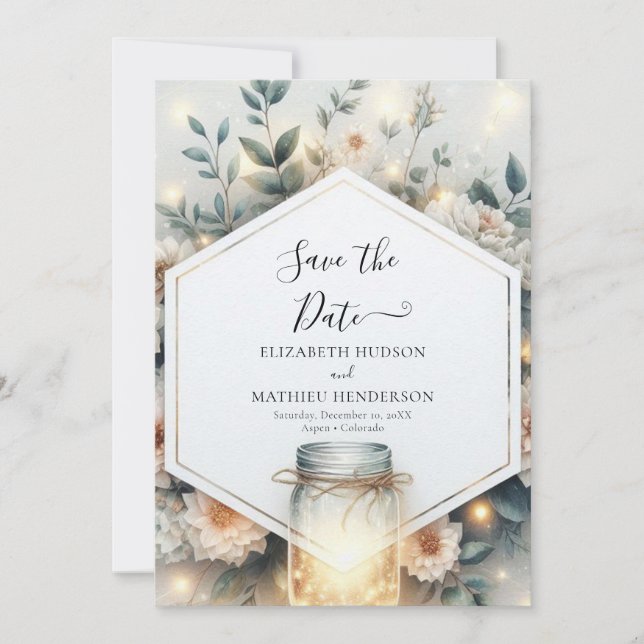 Reserve A Data Modern Lights Mason Jar Wedding (Frente)
