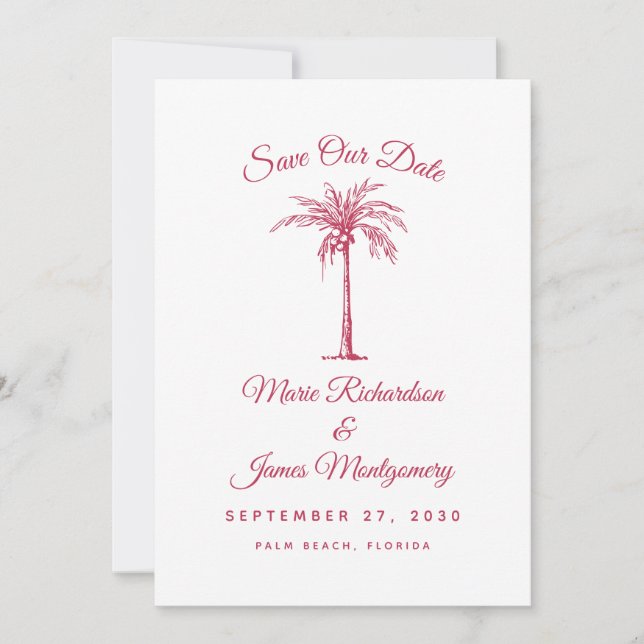 Reserve A Data Modern Magenta Beach Wedding the Date (Frente)