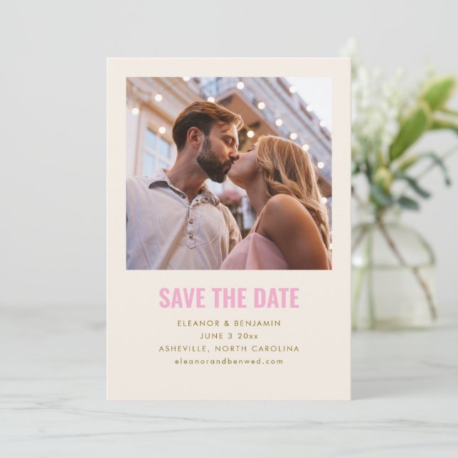 Reserve A Data Modern Minimalist Blush Pink Gold Photo Wedding (Em pé/Frente)