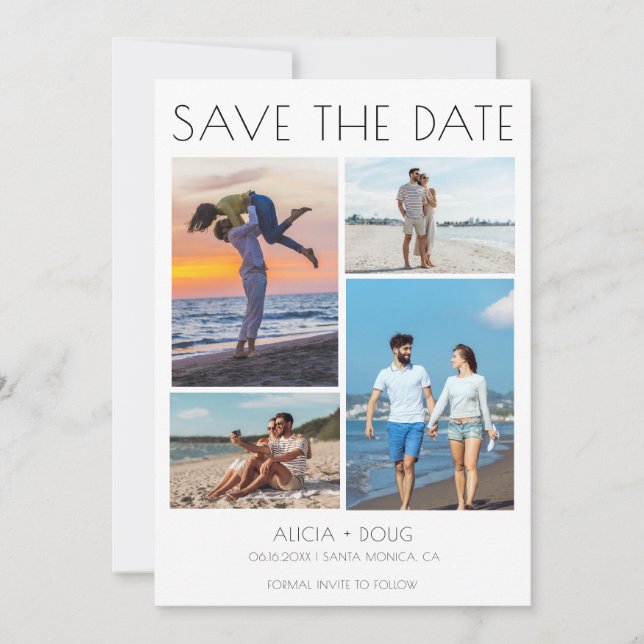 Reserve A Data Modern Minimalist Photo Collage Wedding (Frente)
