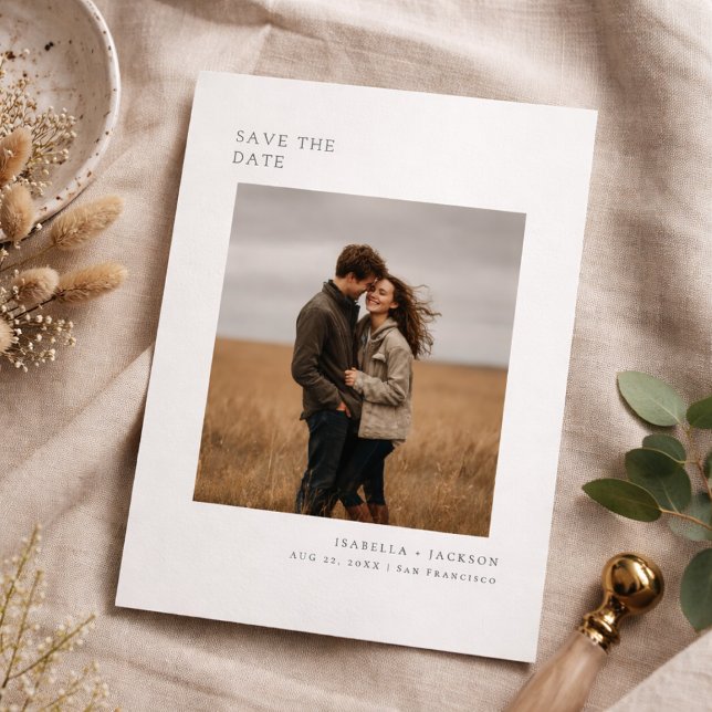 Reserve A Data Modern Minimalist Photo Save the Date Card (Criador carregado)