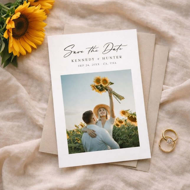 Reserve A Data Modern Minimalist Sunflower Photo Wedding (Criador carregado)
