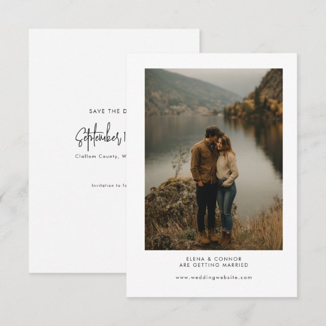 Reserve A Data Modern Minimalist Wedding Photo Save the Date (Frente/Verso)