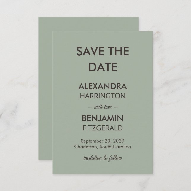 Reserve A Data Modern Minimalist Wedding | Sage Green Timeless  (Frente/Verso)