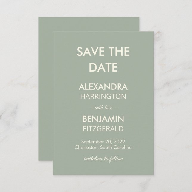 Reserve A Data Modern Minimalist Wedding | Sage Green Timeless  (Frente/Verso)