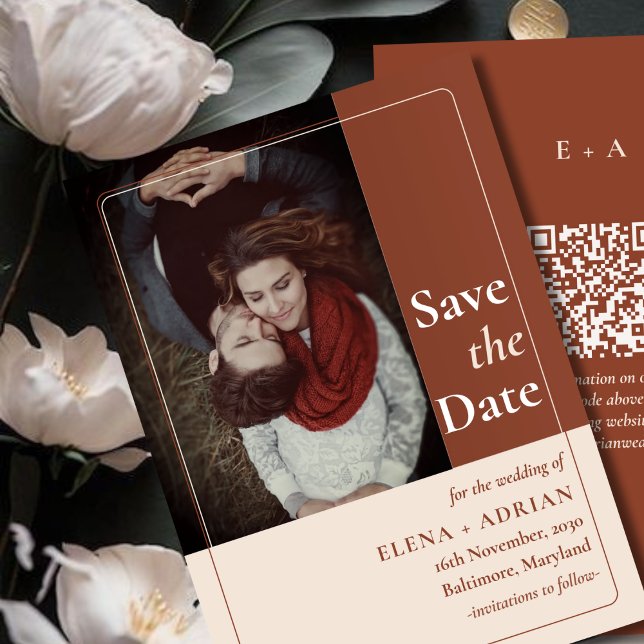 Reserve A Data Modern Moody Photo Save the Date with QR Code (Criador carregado)