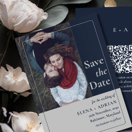 Reserve A Data Modern Moody Photo Save the Date with QR Code