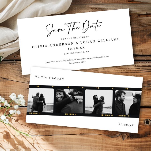 Reserve A Data Modern Multi-Photo Filmstrip Wedding Save The Date (Criador carregado)