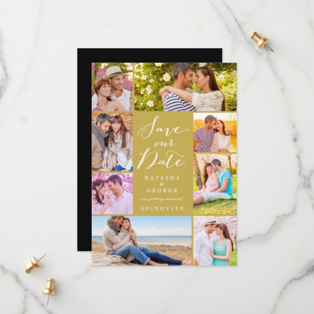 Reserve A Data Modern Na moda Script 8 Multi Photo Salve A Data (Frente/Verso In Situ)