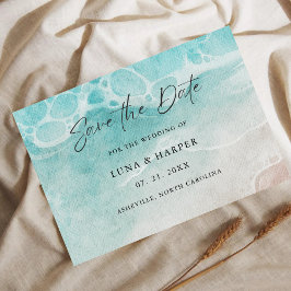 Reserve A Data Modern Ocean Tide Watercolor Wedding